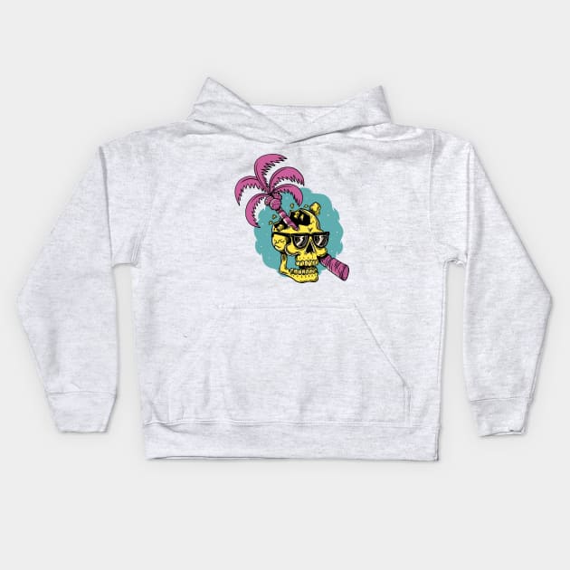 Skull Palm Tree Sumer Vibes Kids Hoodie by UNDERGROUNDROOTS